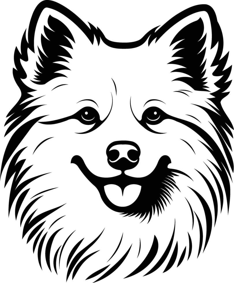A minimalist black and white portrait of a smiling pomeranian dog vector