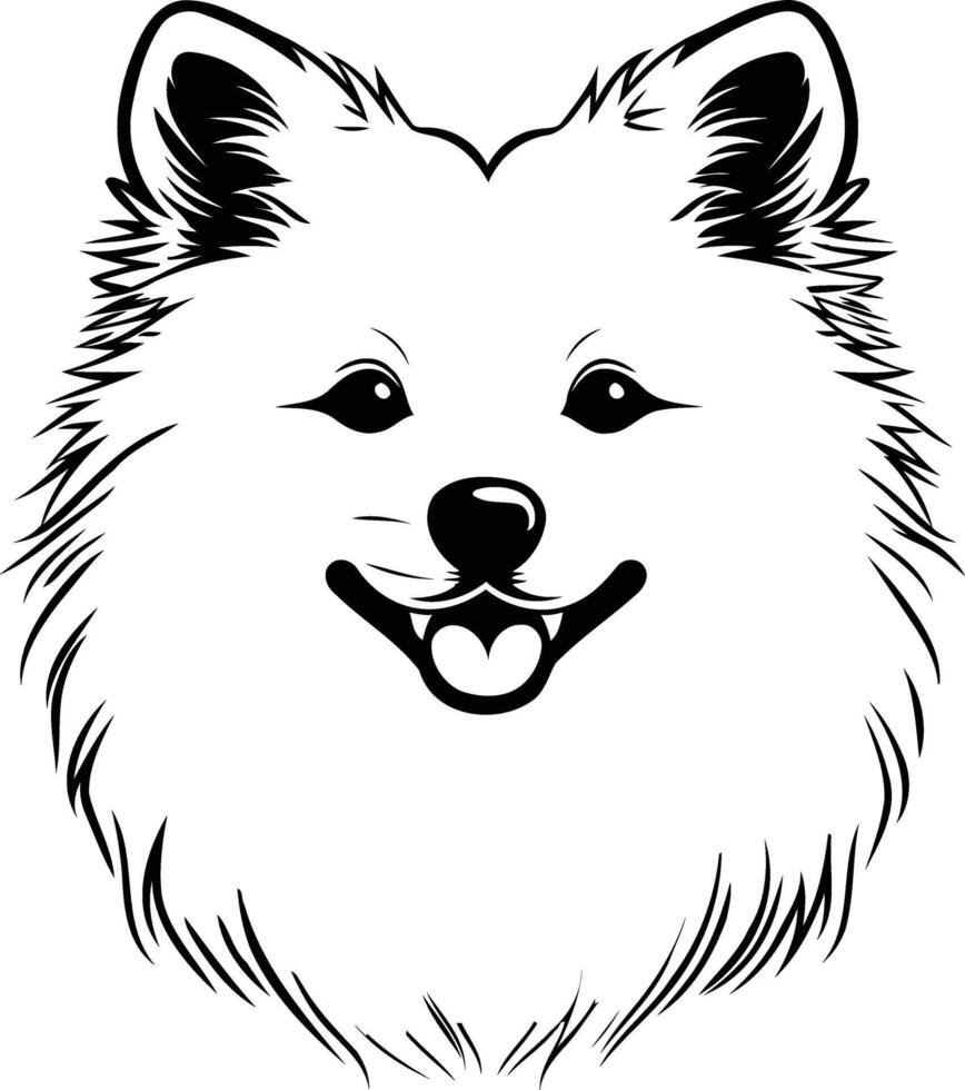 Cute black and white illustration of a smiling pomeranian dog vector
