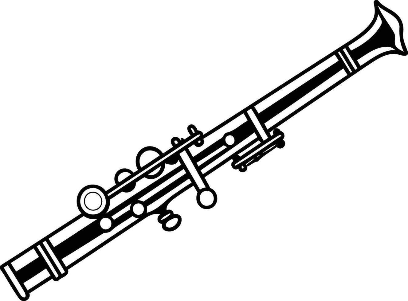 A simple line drawing of a clarinet, perfect for educational purposes, music projects, or graphic design vector