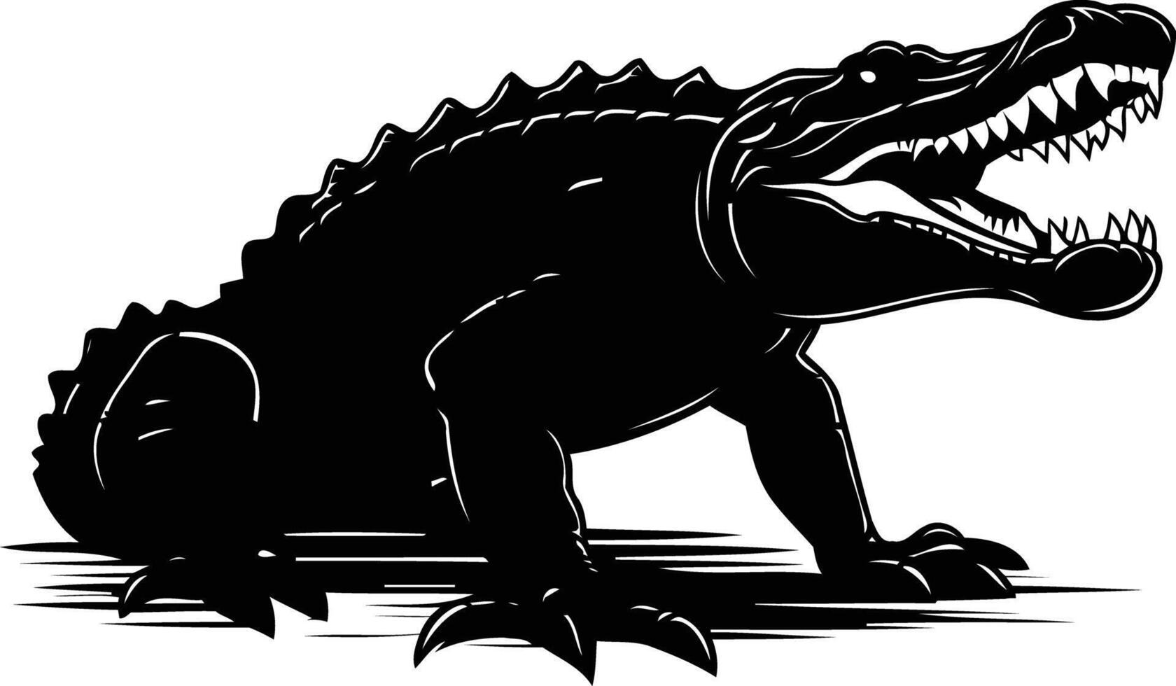 A menacing silhouette of an alligator with its mouth open, showcasing sharp teeth vector