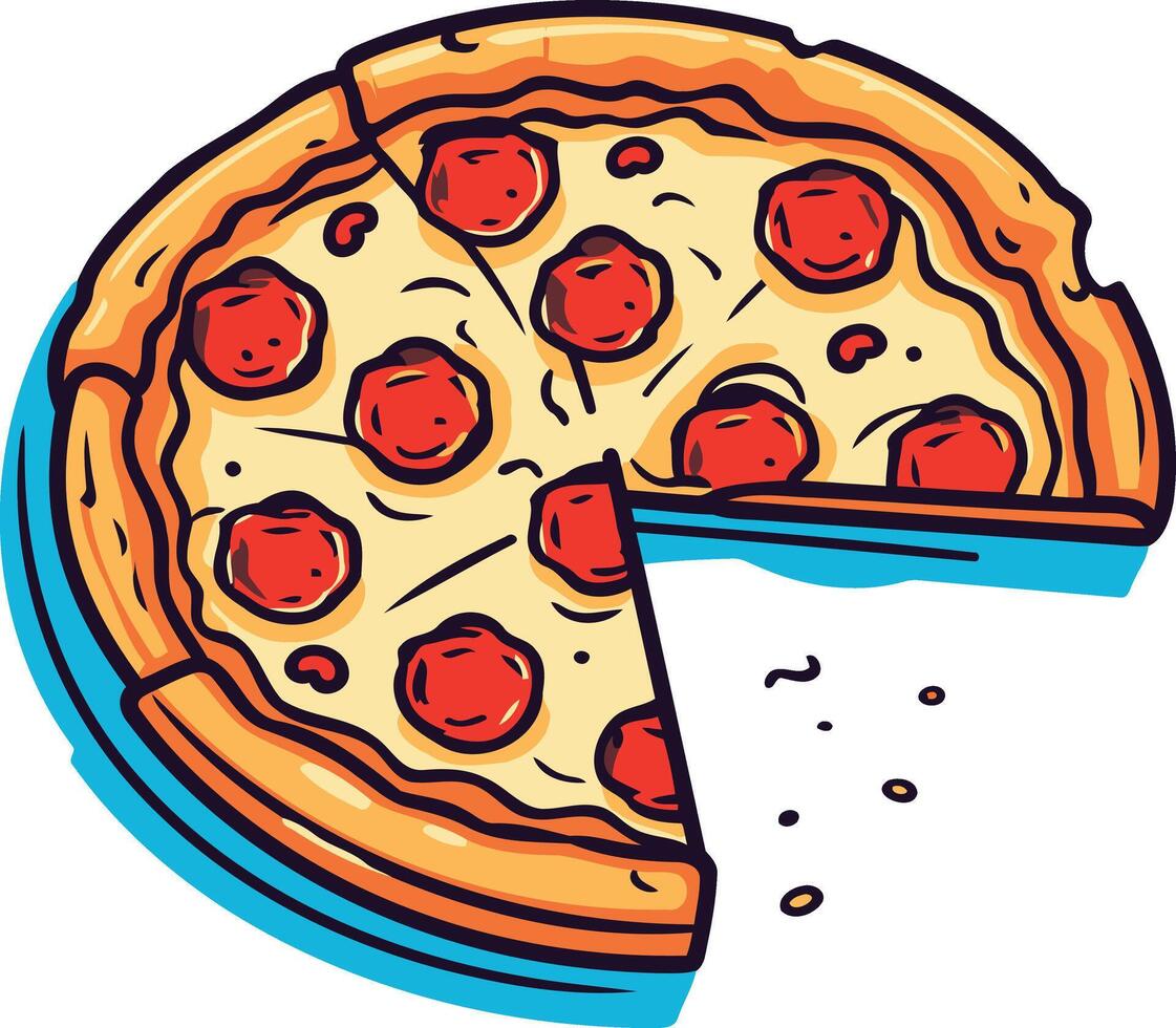 A Delicious Pepperoni Pizza with a Slice Removed vector