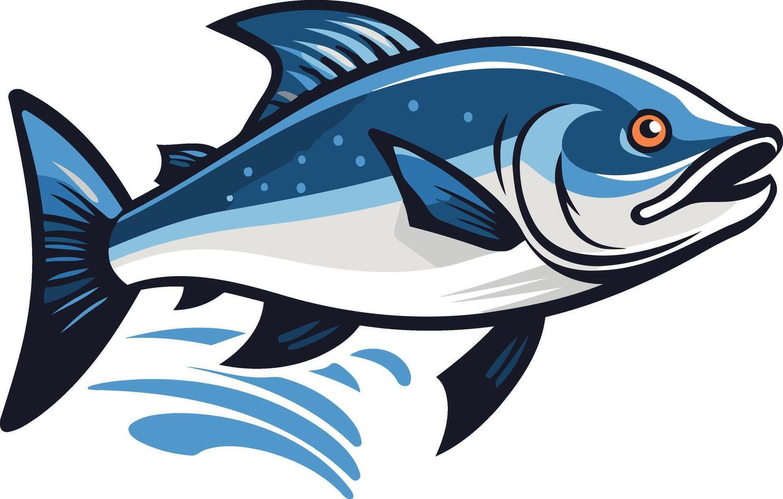 Blue and White Fish with Water Waves vector