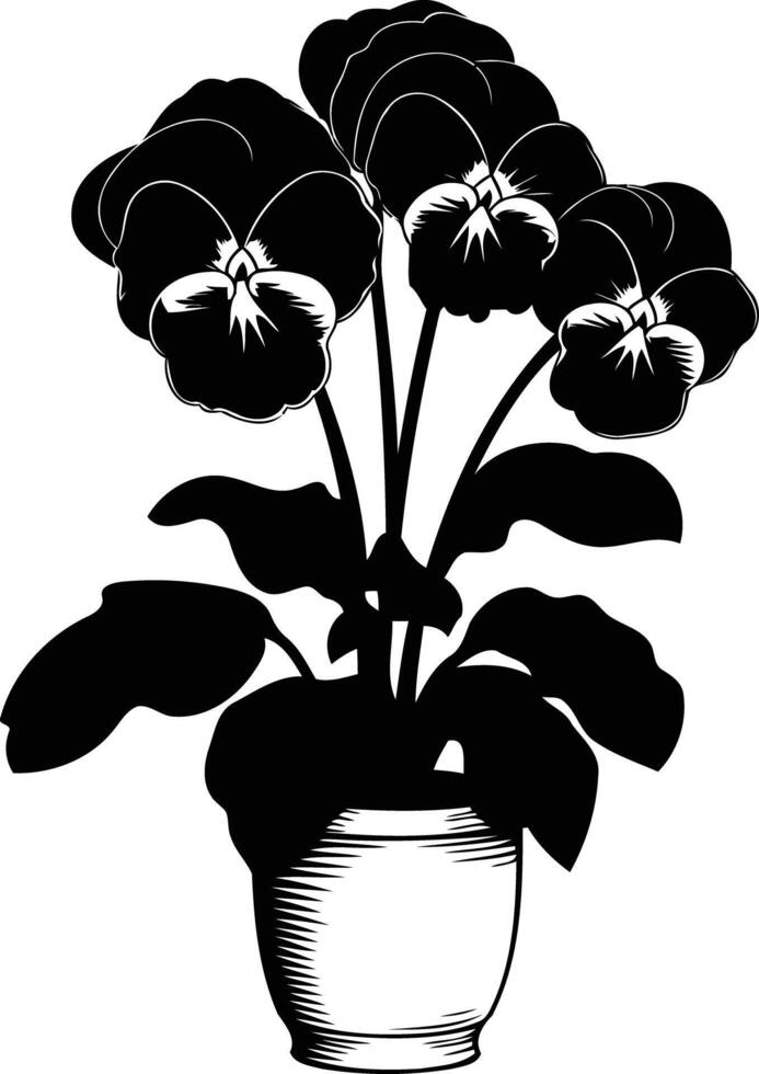 Elegant silhouette of a potted pansy plant vector