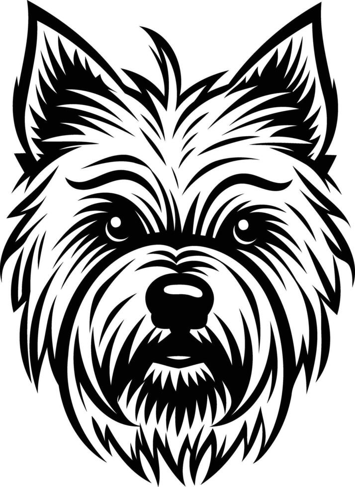A detailed, black and white illustration of a yorkshire terrier head vector