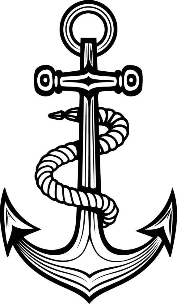 A classic nautical anchor with a rope wrapped around the shaft, ideal for t shirt designs, branding, or maritime themed illustrations vector