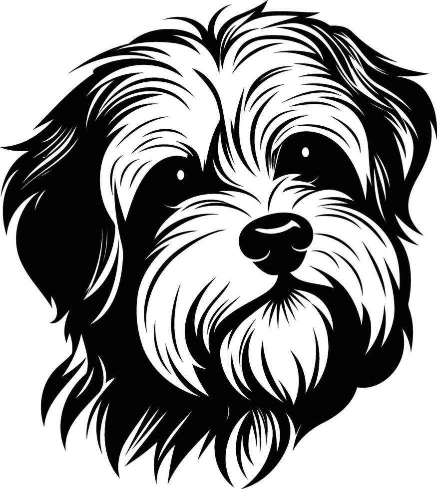 Black and white illustration of a shih tzu dog breed vector