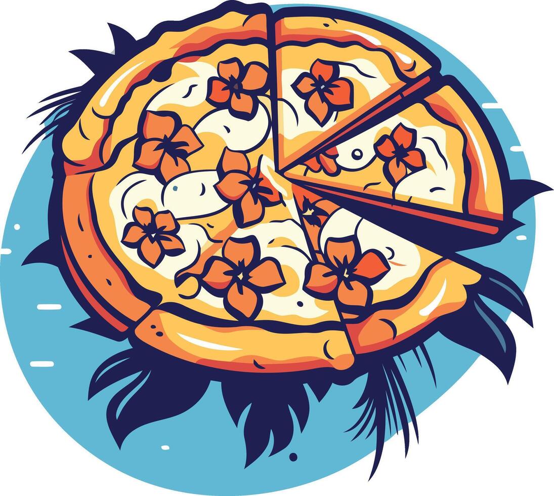 Hawaiian Pizza with a Slice Removed vector