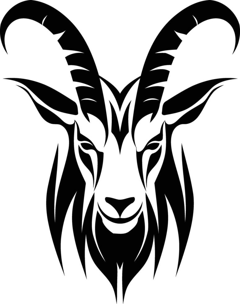 A bold and powerful black and white illustration of a goat head, perfect for tattoos, logos, and branding designs vector