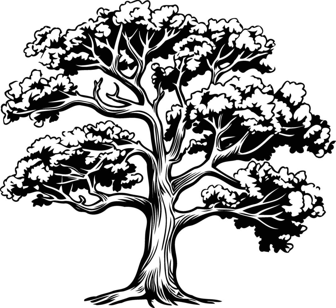 A classic black and white illustration of a large tree, perfect for adding a touch of nature to your design projects vector