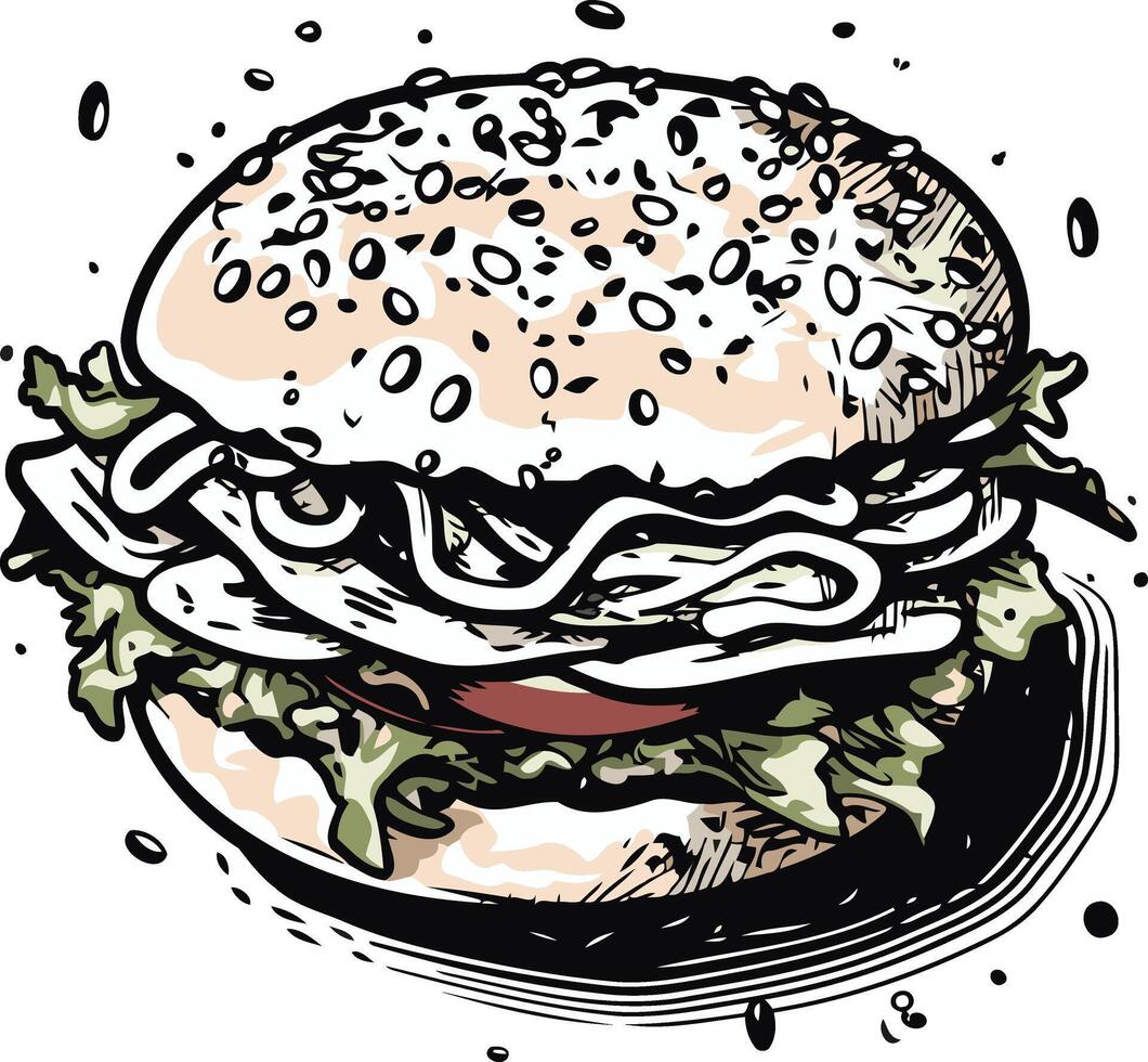 A Hand Drawn Sketch of a Juicy Burger vector