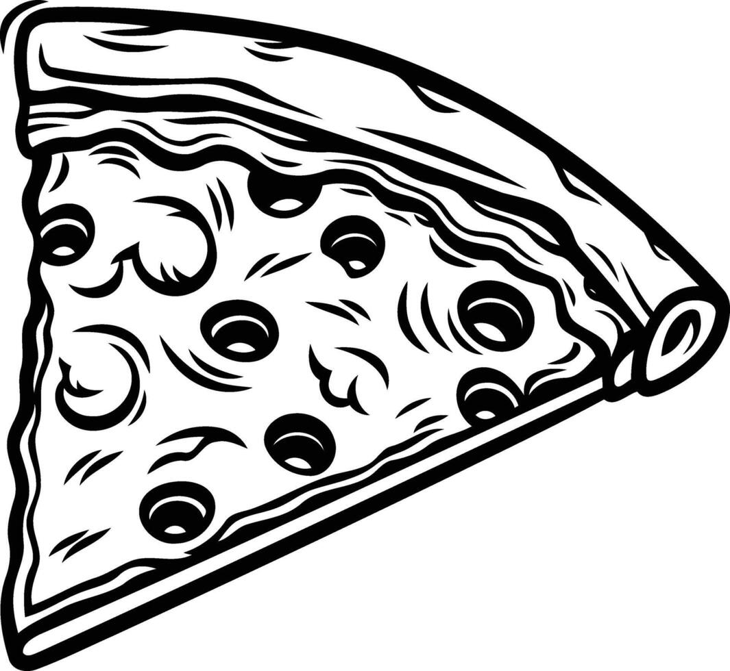 A simple, black and white illustration of a delicious pizza slice vector