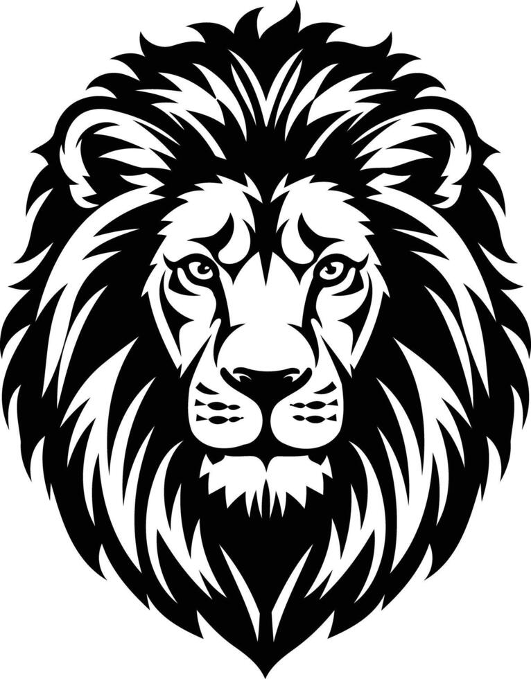Bold black and white lion head logo, perfect for branding, t shirts, and merchandise vector