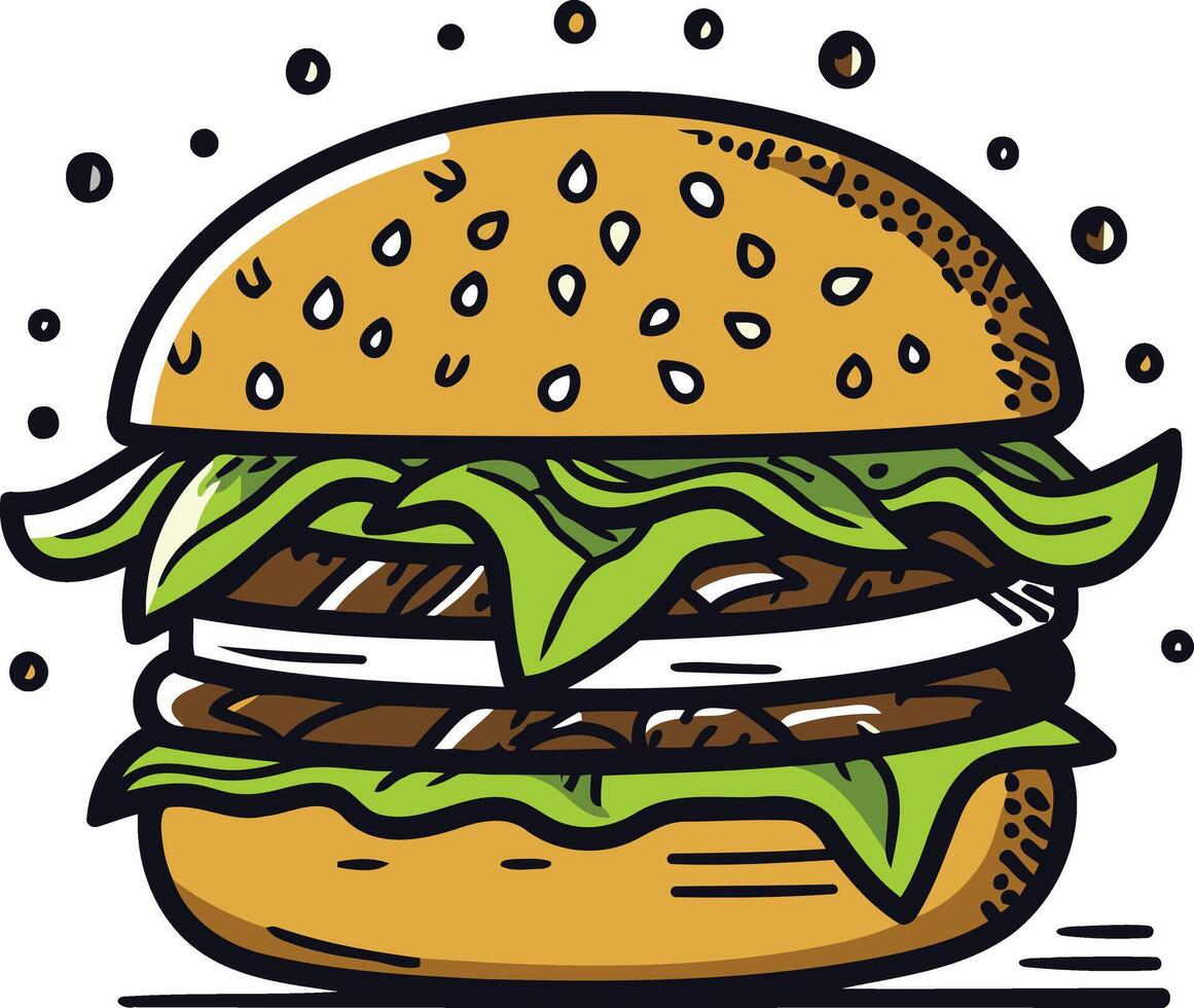 Cartoon Illustration of a Delicious Double Burger vector
