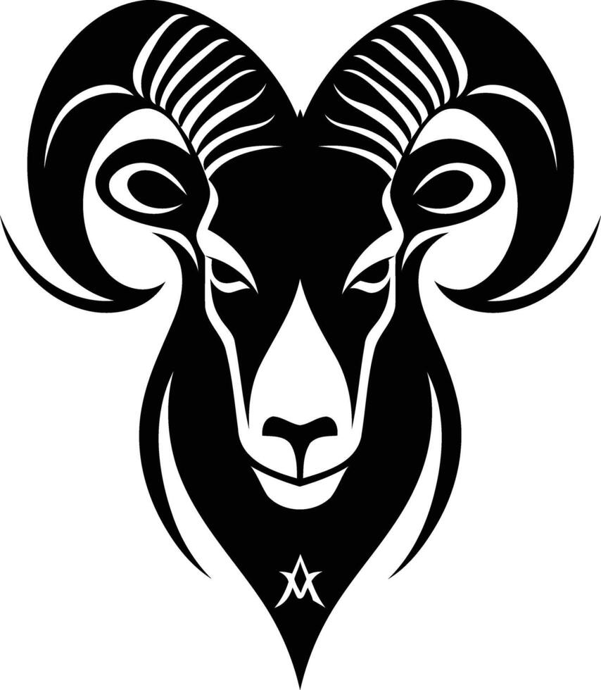 Bold black and white illustration of a ram's head, perfect for tattoo design, logo inspiration, and branding vector