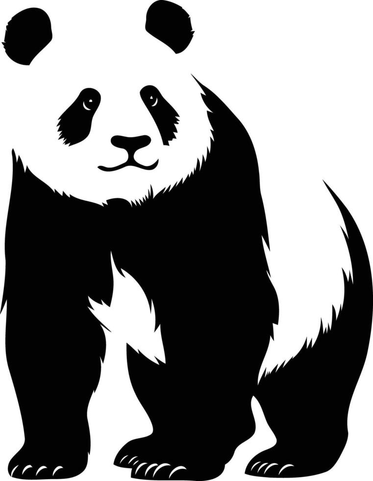 A simple, black and white silhouette of a standing panda bear vector