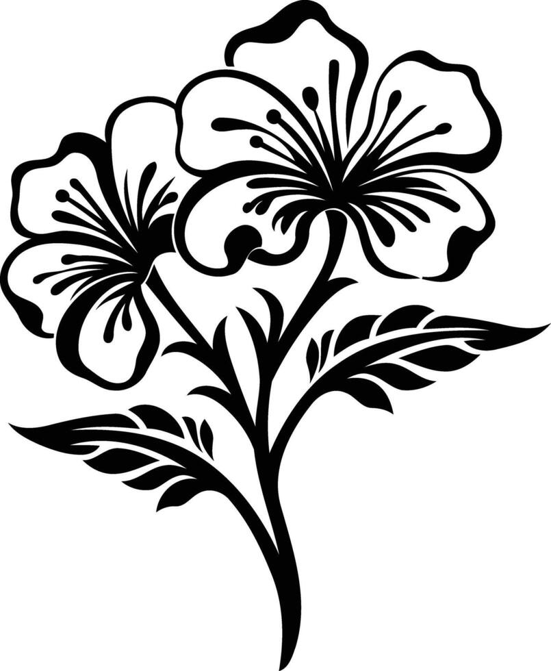 Elegant black and white floral design with two stylized flowers and leaves vector