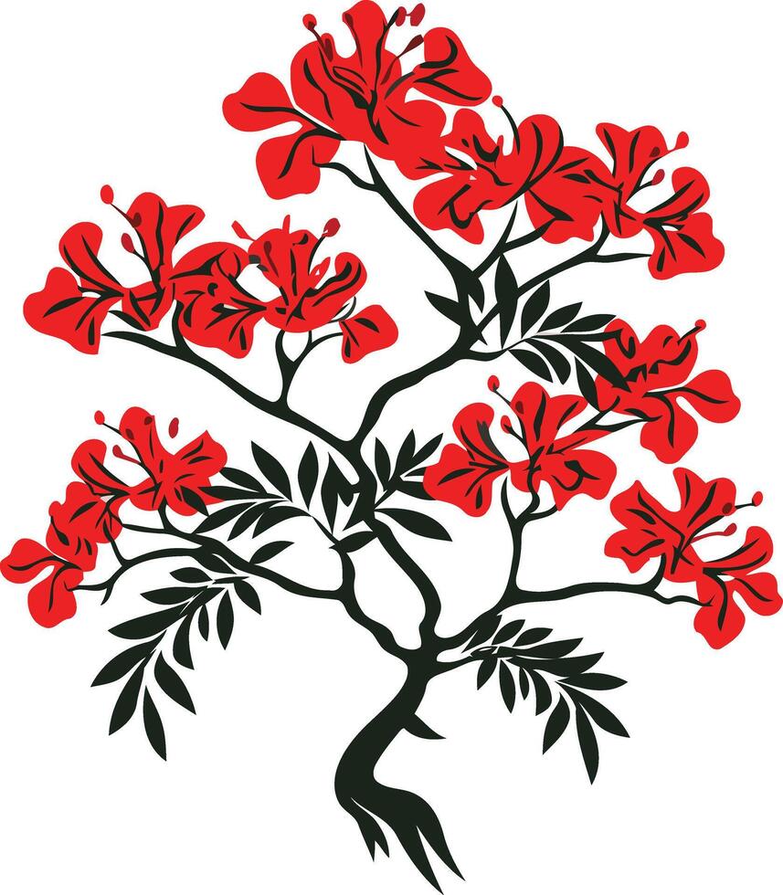 Red Flower Branch on White Background vector