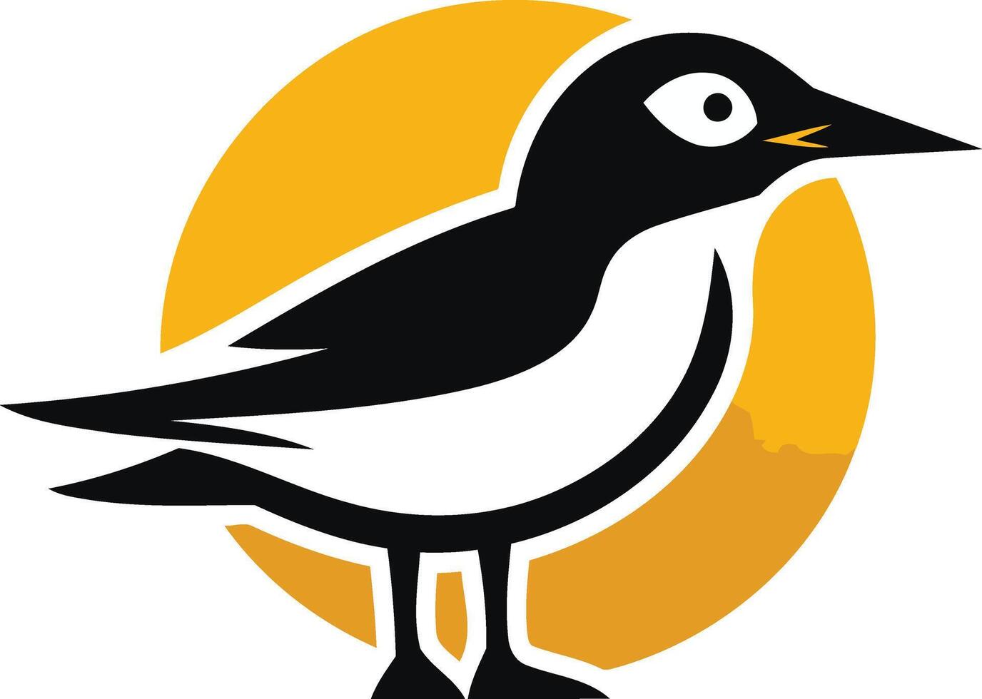 Black and White Bird Silhouette in a Yellow Circle vector