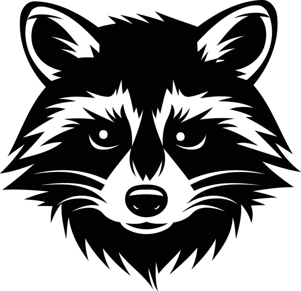 A bold and graphic black and white illustration of a raccoon's face vector