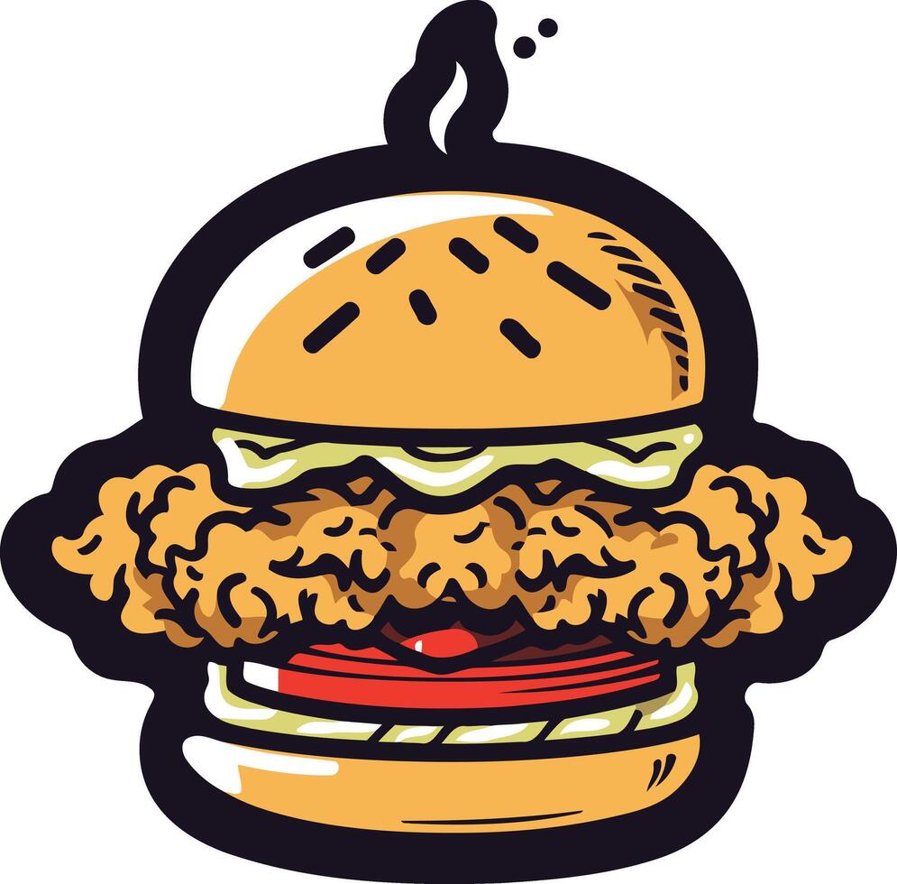 Cartoon Illustration of a Fried Chicken Burger vector