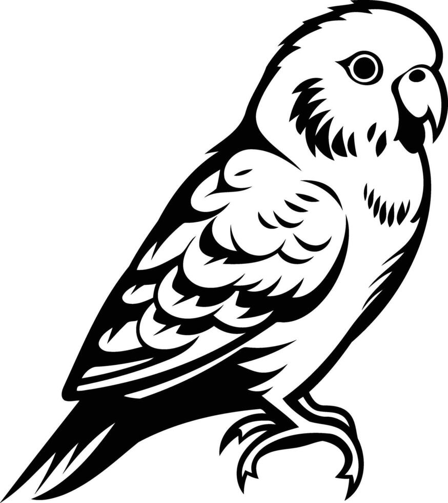 A simple yet striking black and white illustration of a budgie, perfect for nature, pet, or tattoo related designs vector