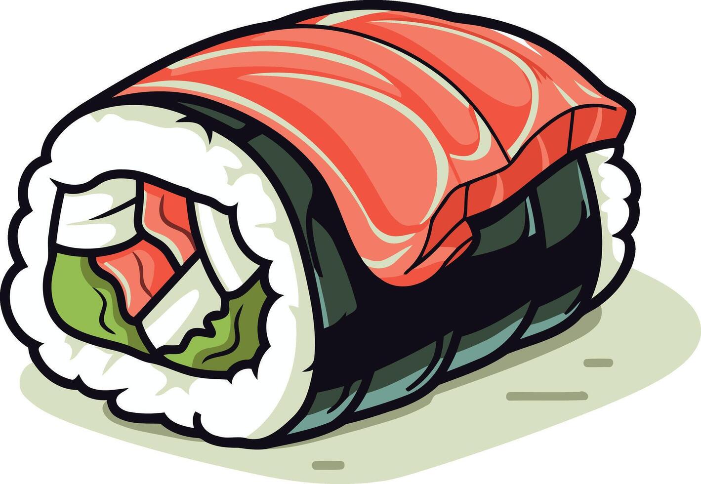 Cartoon Illustration of a Sushi Roll with Salmon vector
