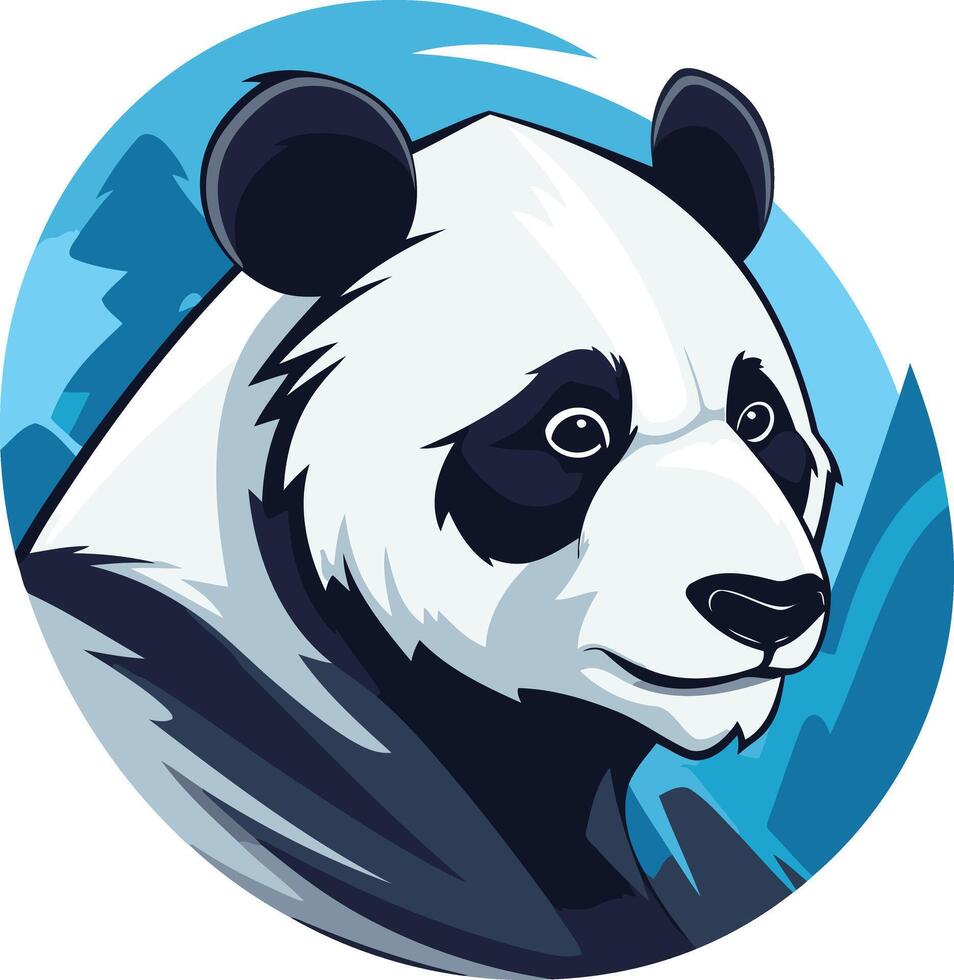 Portrait of a Panda Bear Against a Blue Landscape vector
