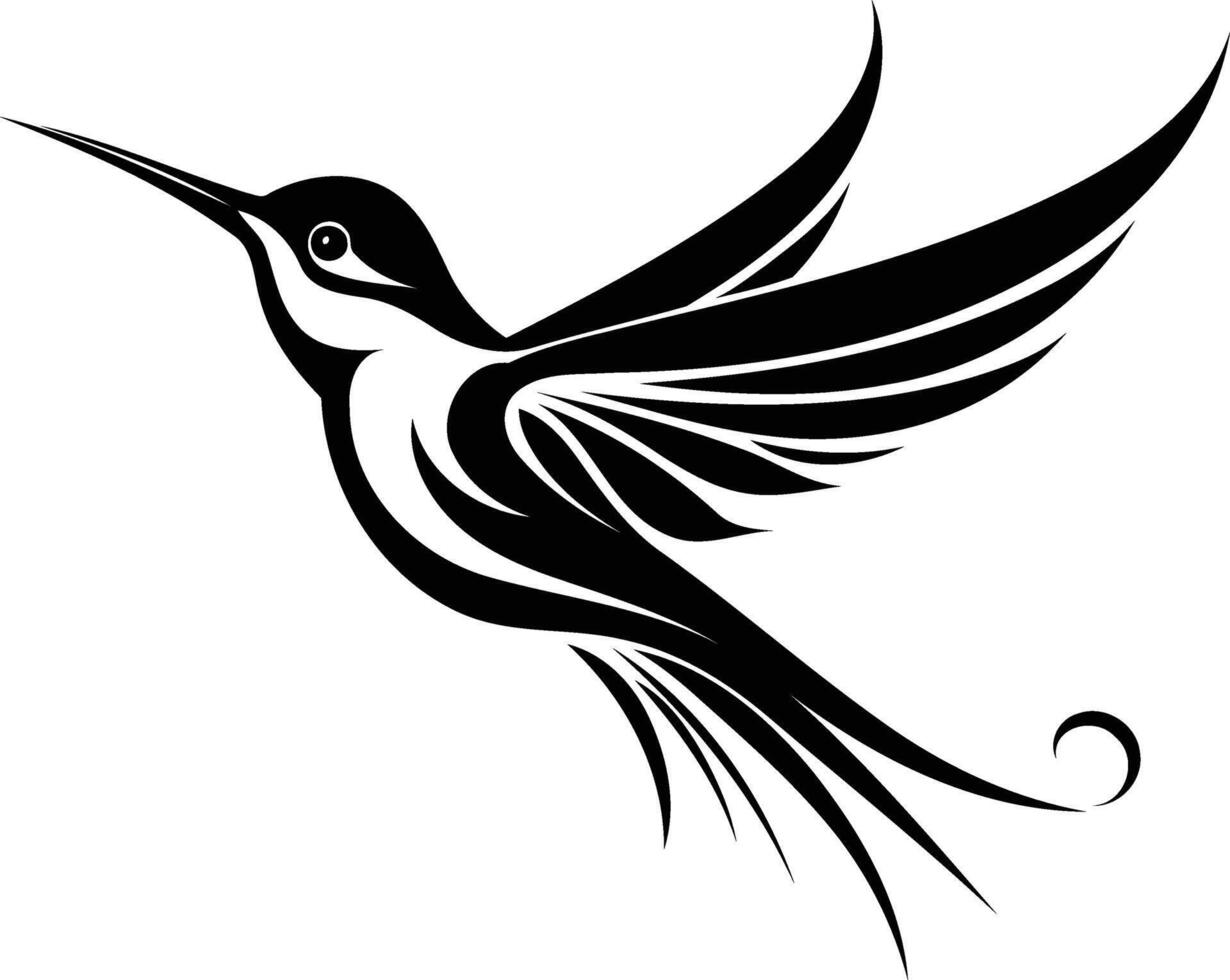 A stylized black and white hummingbird in flight, perfect for tattoos, logos, or decorative designs vector