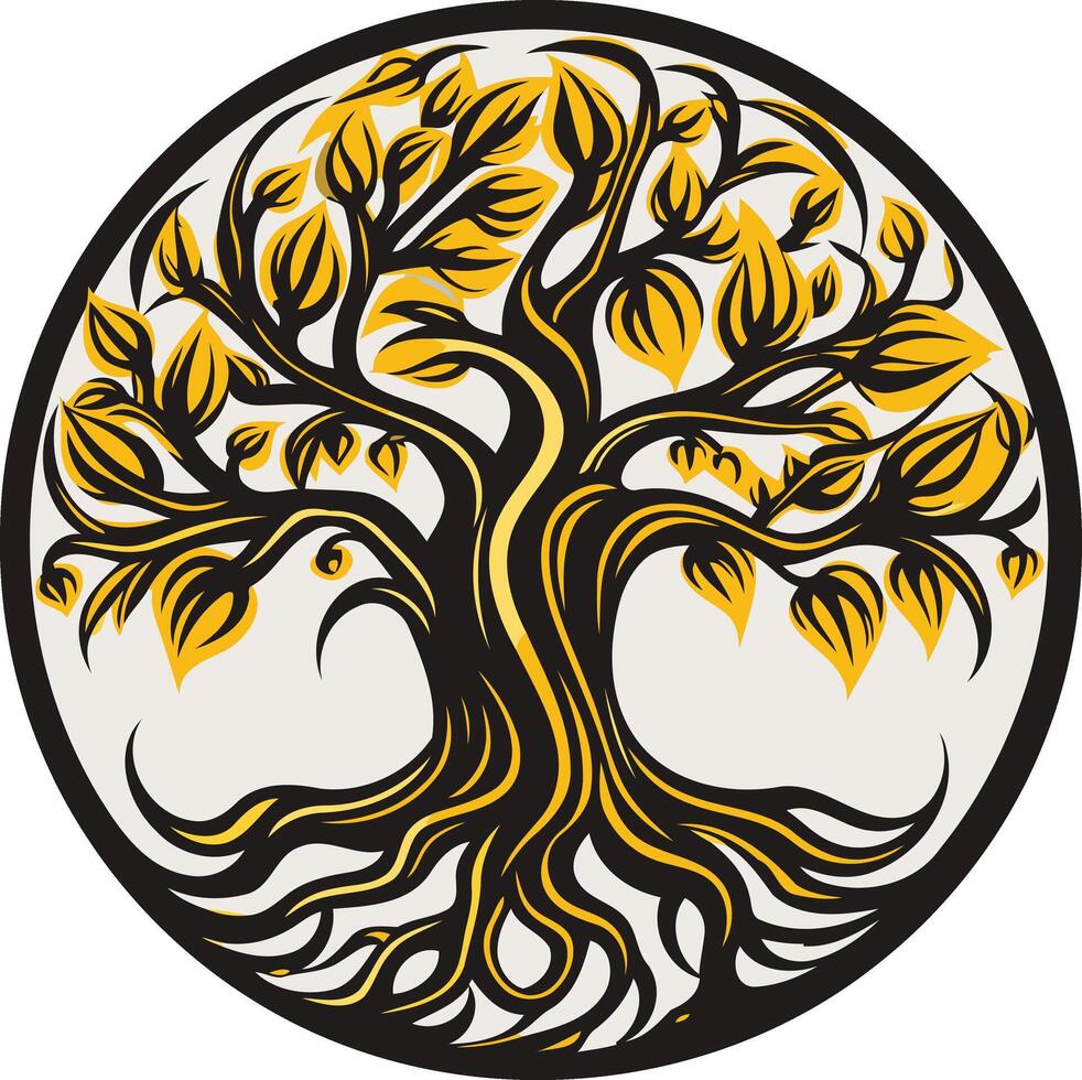 Stylized Tree of Life in Black and Yellow vector