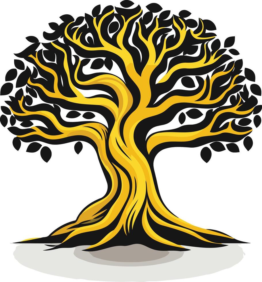 Golden Tree with Black Branches vector