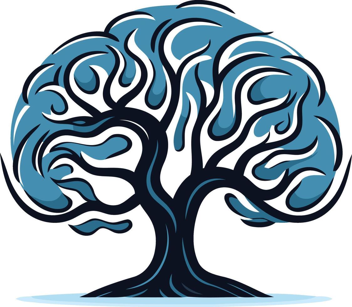 Abstract Stylized Tree with Blue Foliage vector