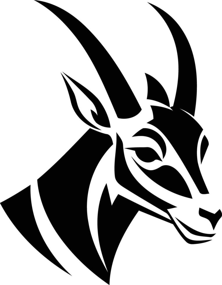 Stylized black and white silhouette of an antelope's head, perfect for logo design, branding, or illustrations vector