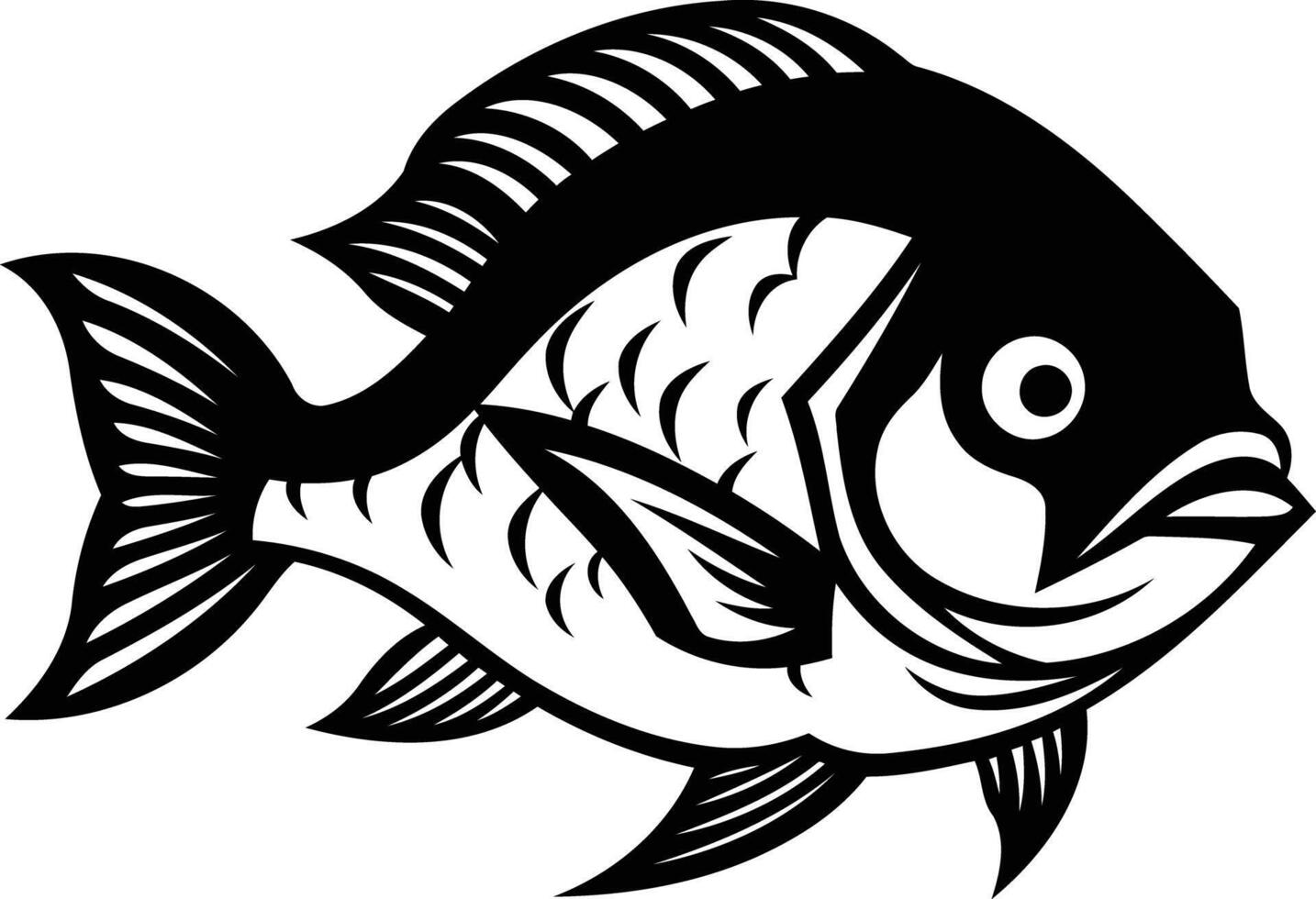 A bold, black and white illustration of a fish, perfect for branding, logos, or fishing related designs vector