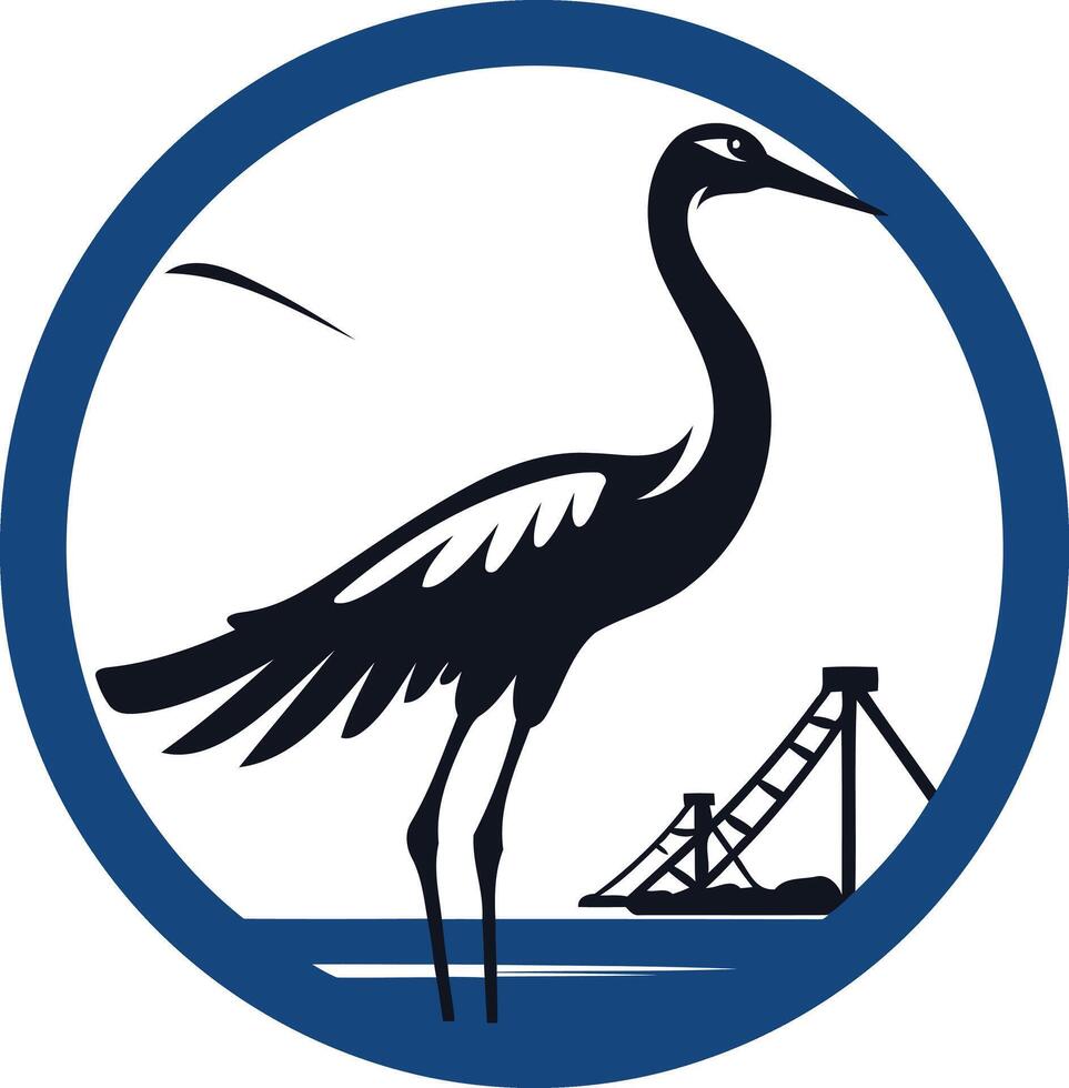 Crane and Offshore Oil Rig in a Circular Frame vector