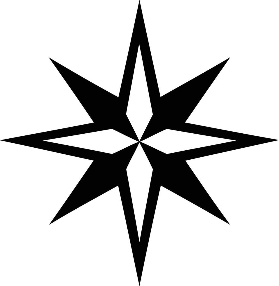 Simple, bold black and white eight pointed star design, perfect for tattoo ideas, branding, or website design vector