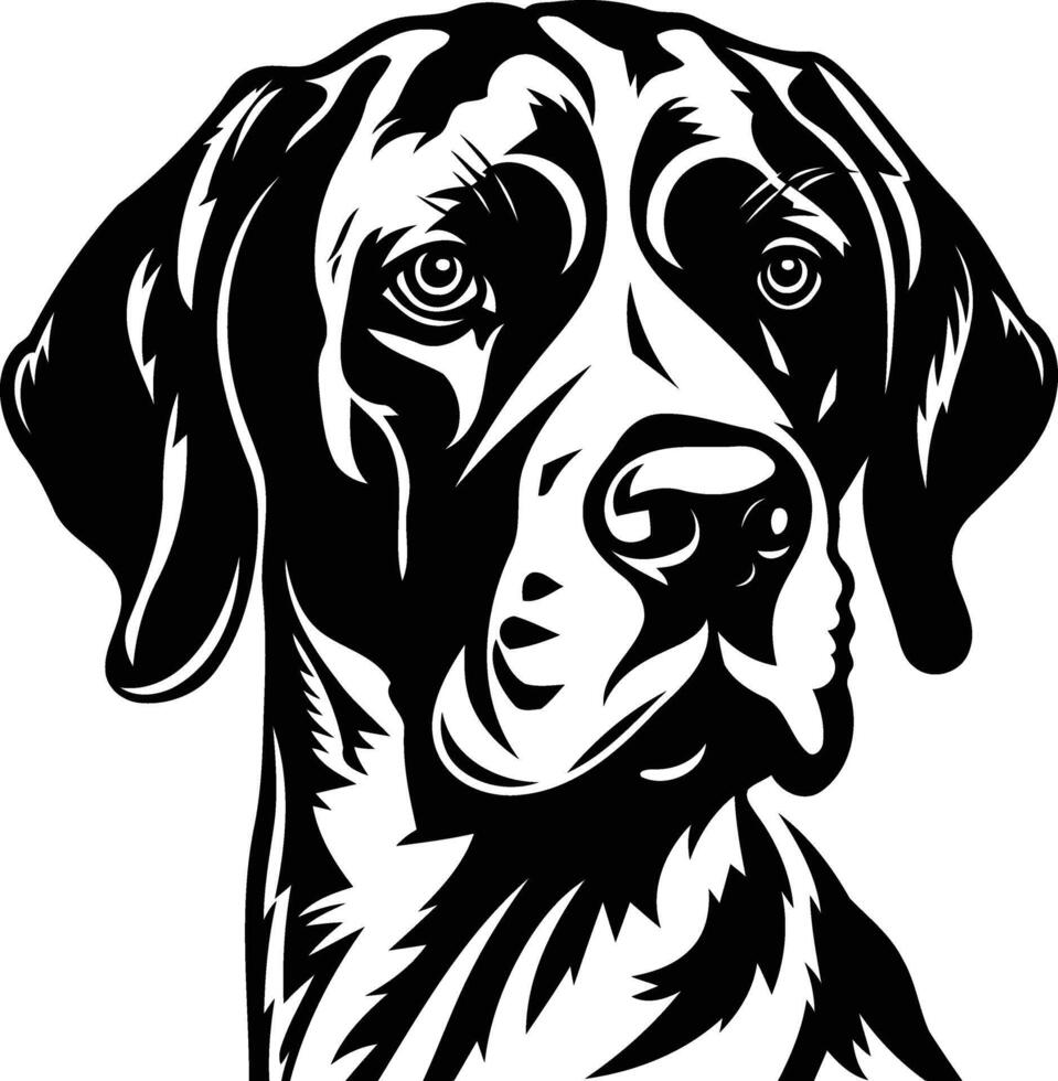 Black and white illustration of a german shorthaired pointer dog's head, perfect for pet related designs, logos, and illustrations vector