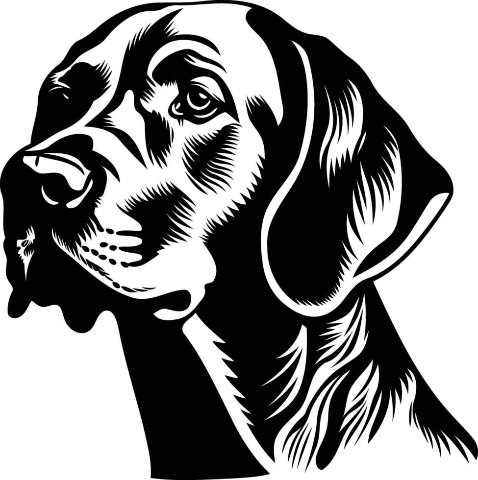 A striking black and white illustration of a dog's head, perfect for tattoos, logos, or any design project requiring a bold and graphic aesthetic vector
