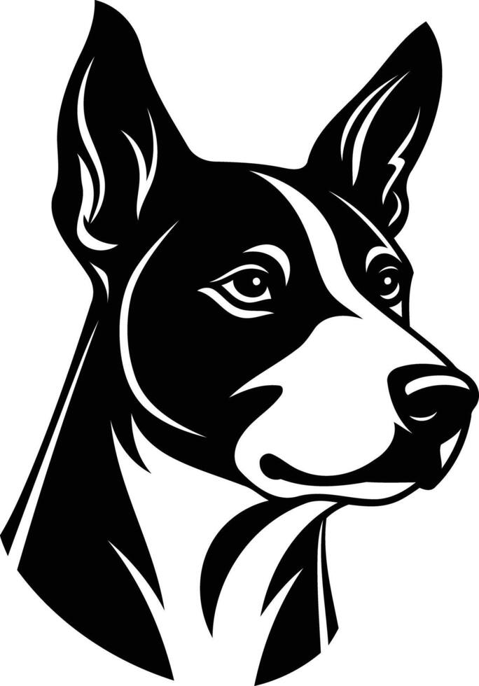 Black and white element illustration of a basenji dog head, perfect for branding, logos, or pet related designs vector