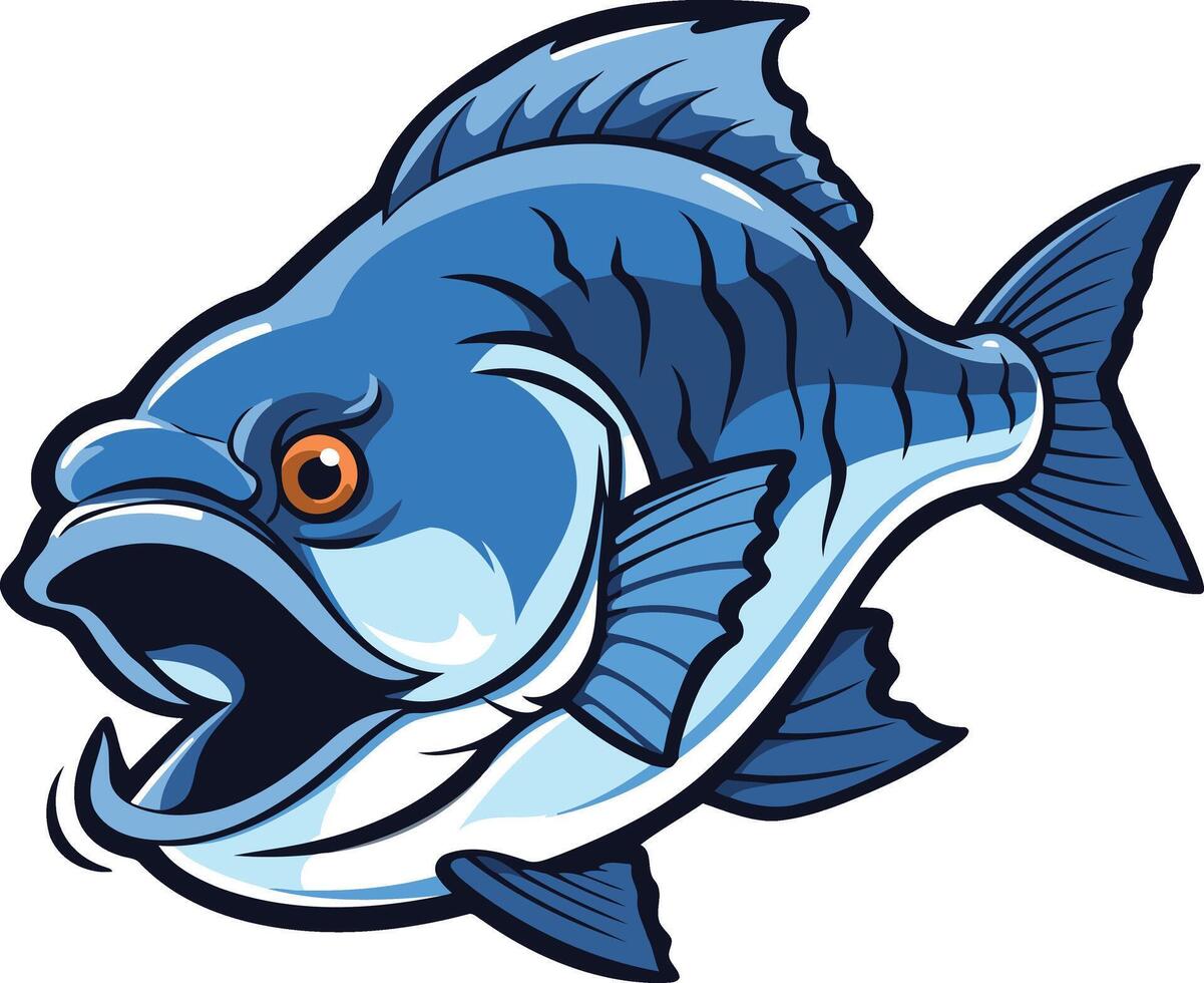 Cartoon Illustration of an Aggressive Blue Fish vector
