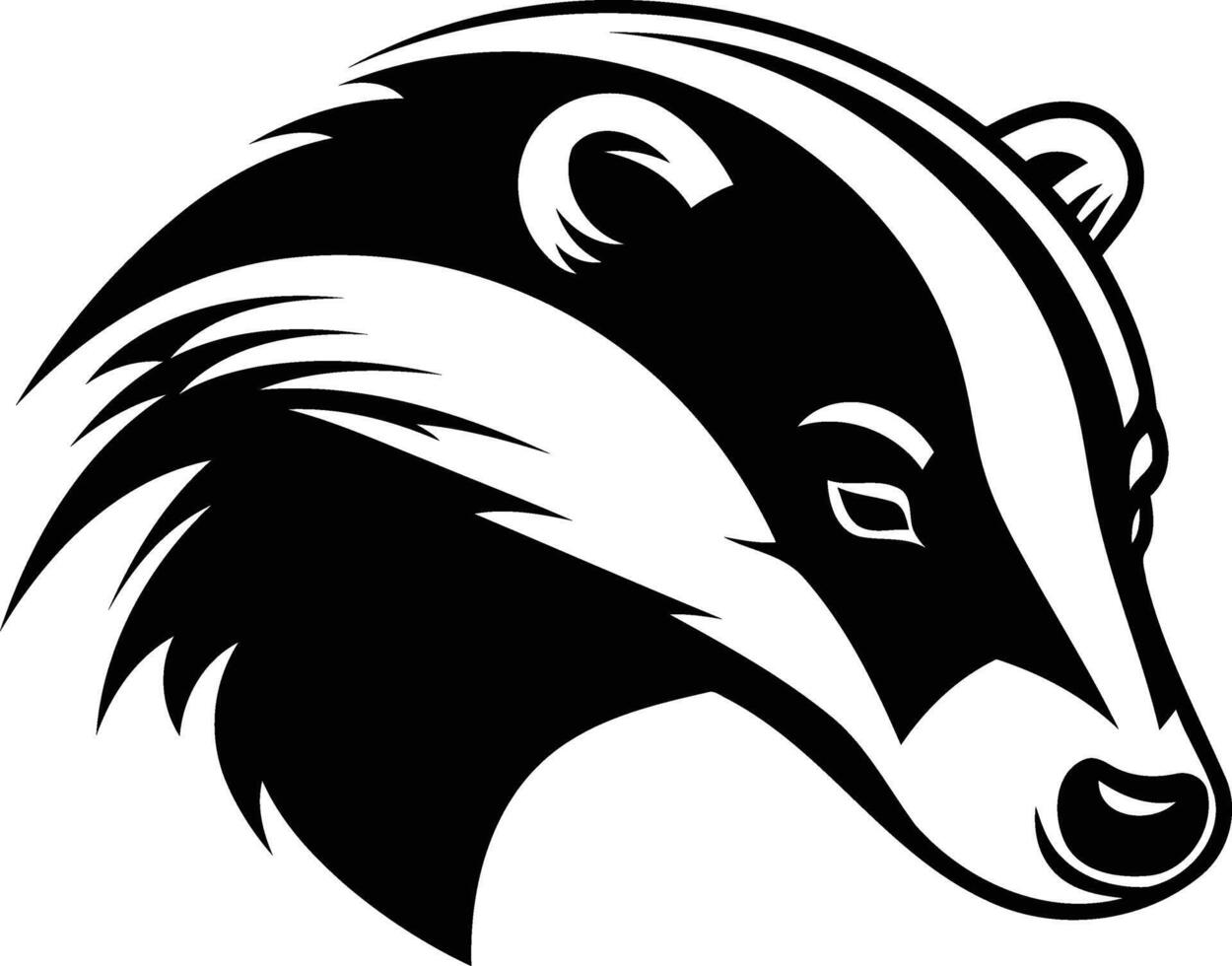Bold, black and white illustration of a badger's head, perfect for logo design, branding, and mascot creation vector