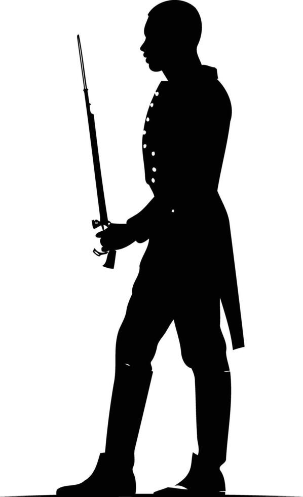 Silhouette of a man in military uniform holding a sword vector