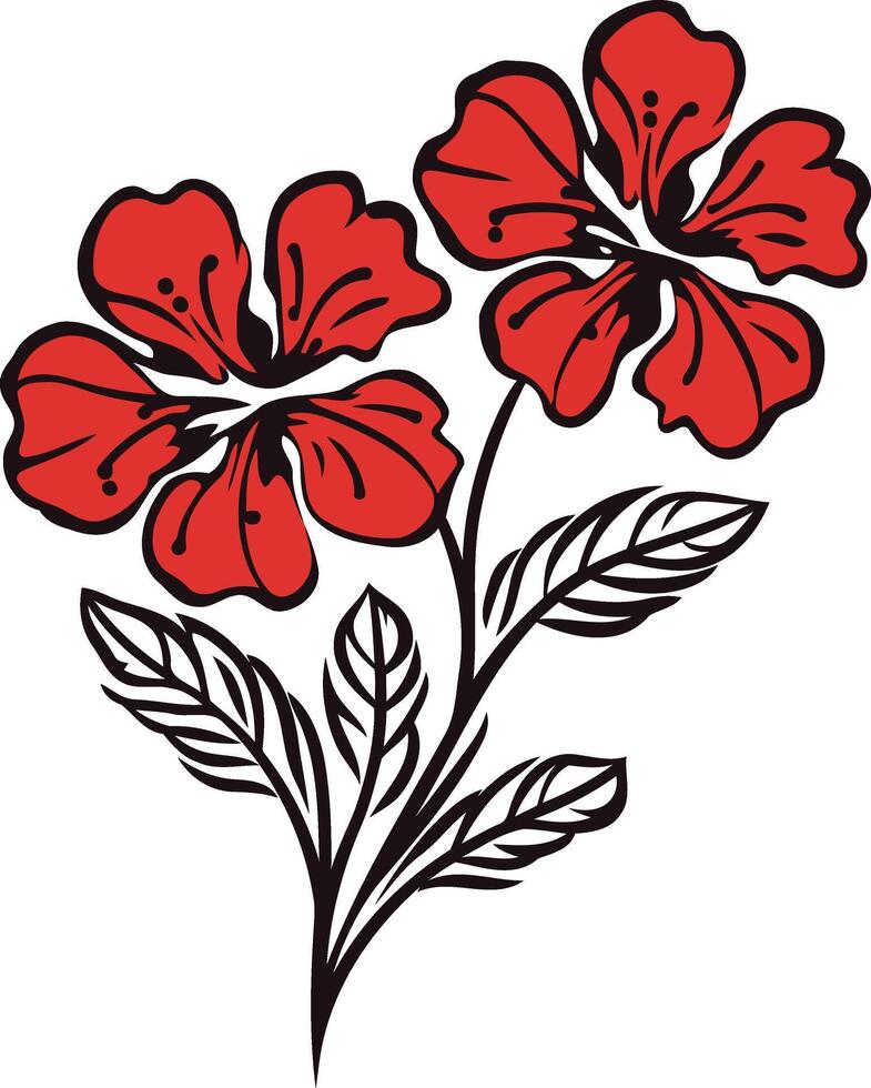 Floral Design with Red Flowers and Black Stems vector