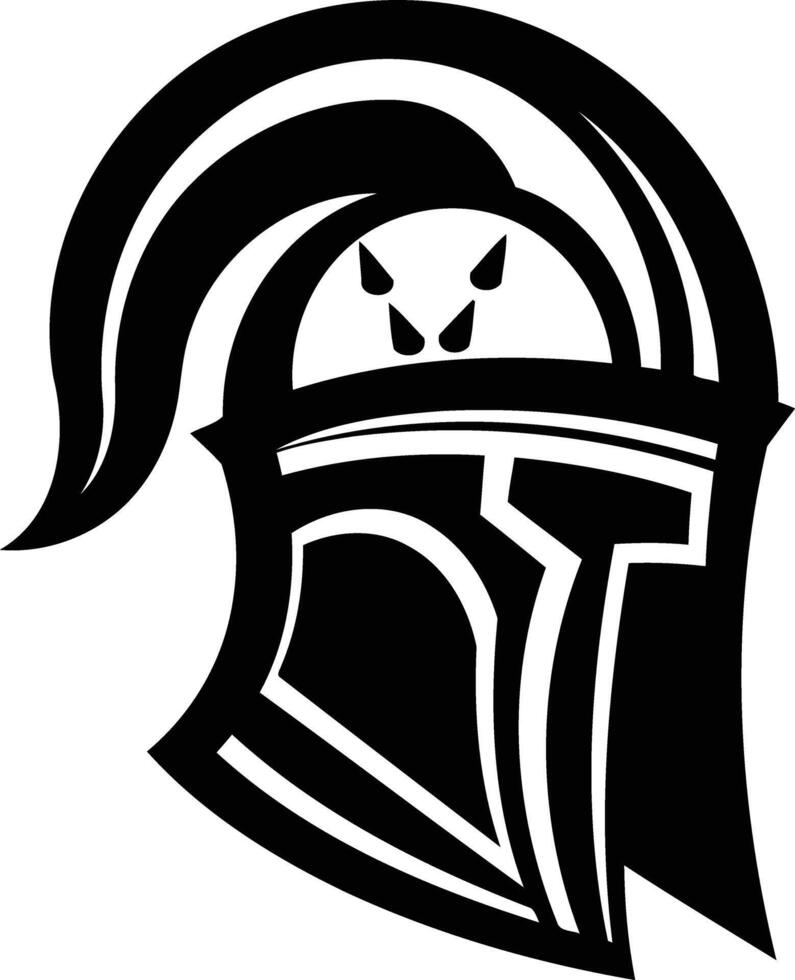 Black and white graphic illustration of a spartan helmet with a distinctive design vector