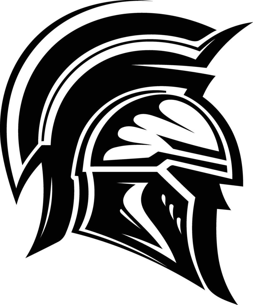 A bold and powerful black and white illustration of a spartan helmet vector