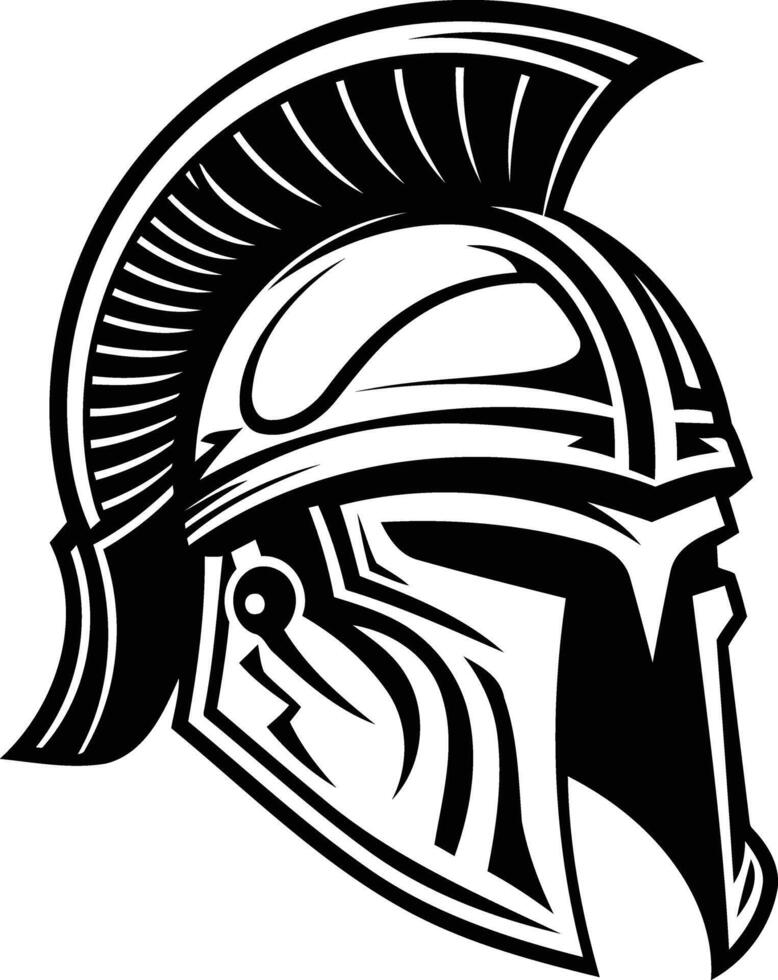 A bold and graphic black and white illustration of a spartan helmet vector