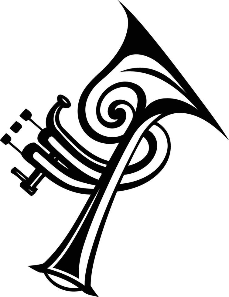 Stylized black and white trumpet design, perfect for music related projects, tattoos, and branding vector
