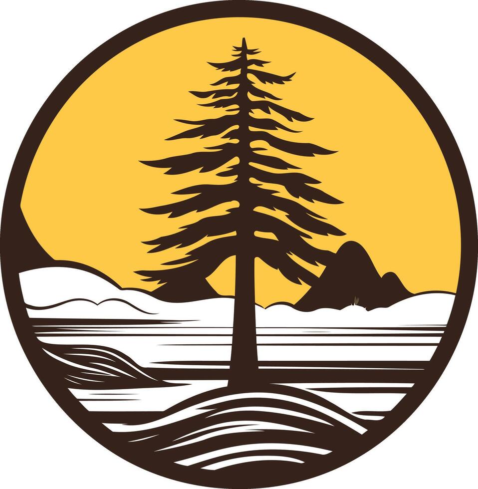 Pine Tree and Mountain Landscape Illustration vector