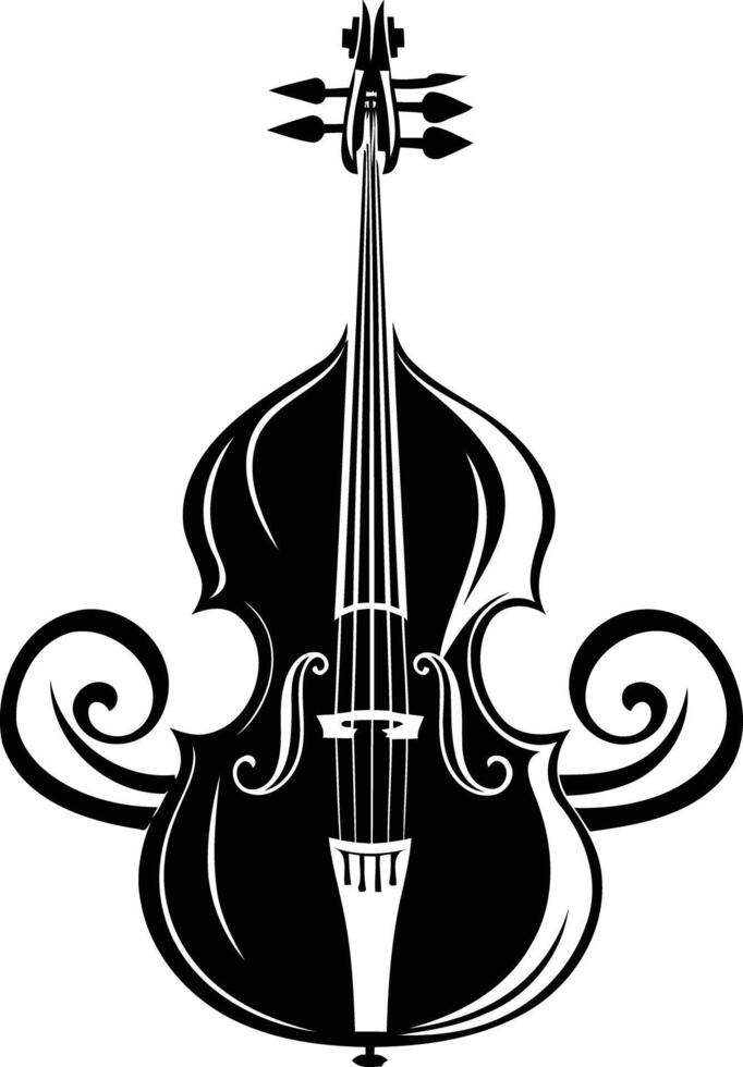 Stylish black and white illustration of a double bass with ornate scrollwork, perfect for music related designs vector