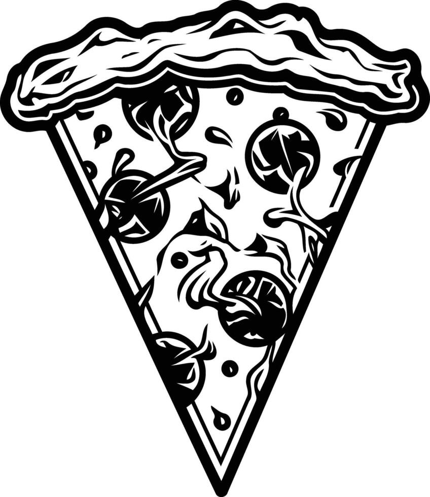 A black and white illustration of a single slice of pizza, perfect for food blogs, restaurant menus, and social media posts vector