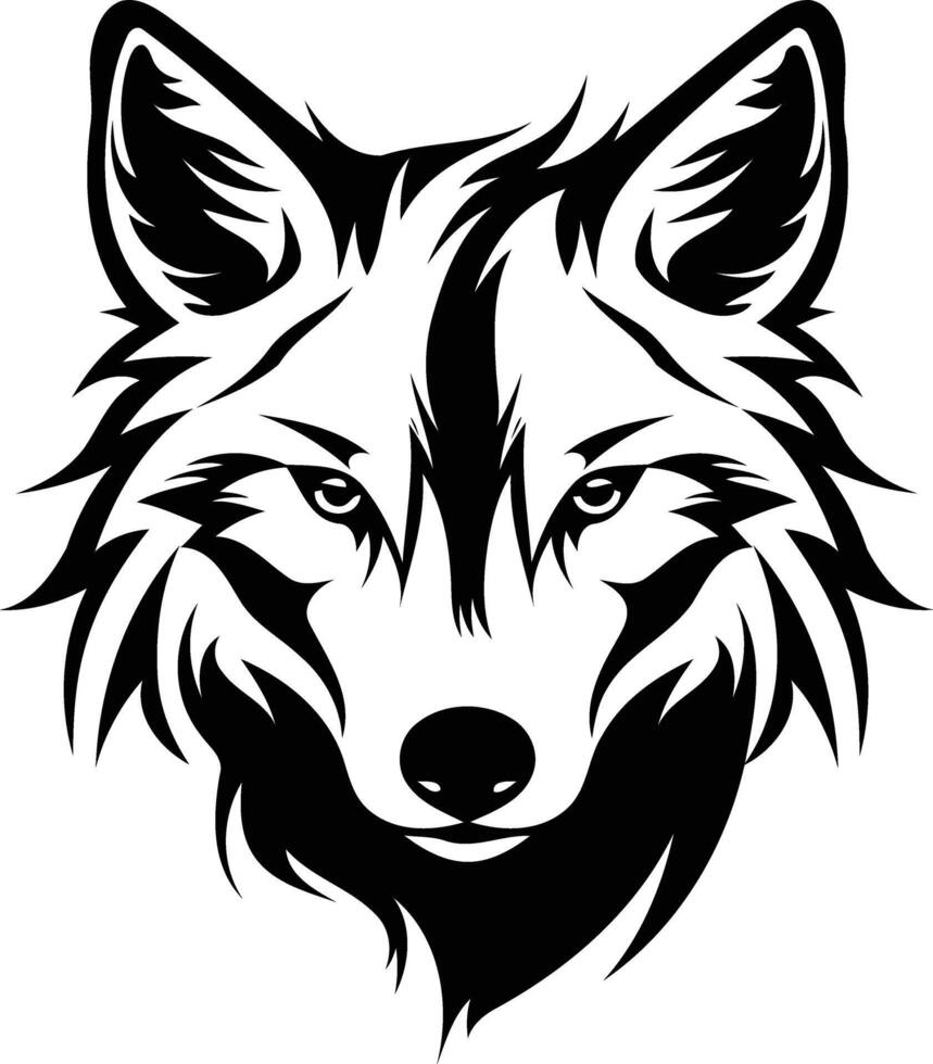 A powerful black and white wolf head illustration, perfect for tattoos, t shirts, and logo design vector
